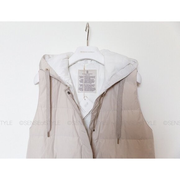 Brunello Women Cucinelli Vest Puffer Long Jacket Coat Monili trim size S - Picture 7 of 13